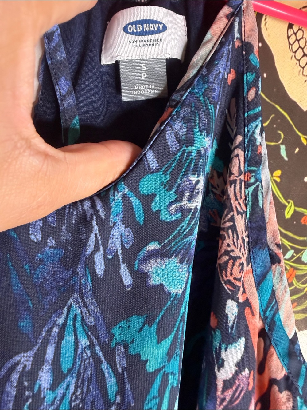Old Navy Navy Floral Maxi Dress with Teal & Coral Accents - Picture 2 of 3